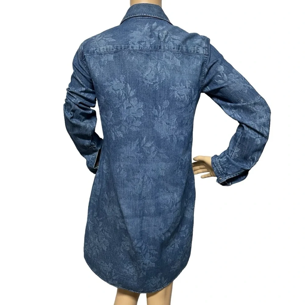 GAP 1969 Blue XS Floral Print White Pearl Snap Button Denim Dress in EUC - Picture 5 of 13